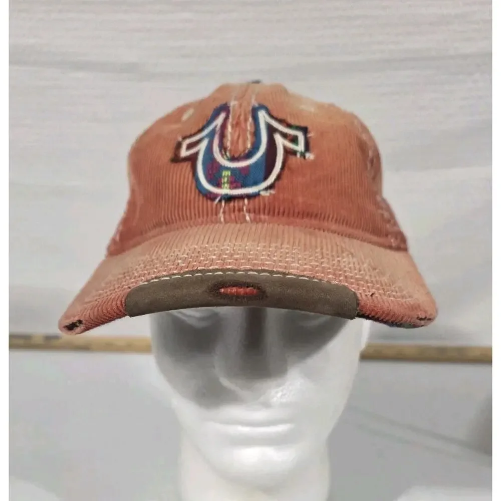 TRUE RELIGION Corduroy Baseball Cap Hat, Orange Adjustable Rare Vtg